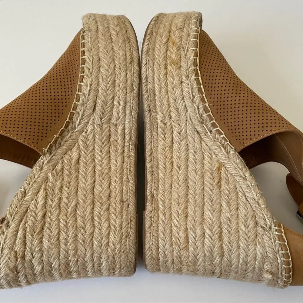 Marc Fisher Annie Perforated Wedge Platform Espadrille Cognac Brown size 9.5